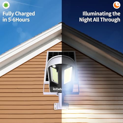 intelamp Solar Street Lights Outdoor Waterproof 3000LM 12500mAh Dual Sensor - size: White 1 pack