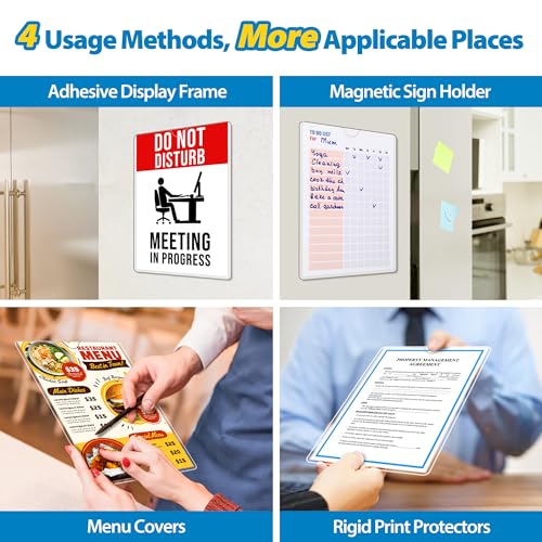 10 Pack Magnetic Sign Holder 8.5 x 11 - Plastic Wall Sign Holder with Magnet and Adhesive Tape - Magnetic Display Frame - Adhesive Plastic Frame Rigid Print Protectors Document Poster Holders - size: 8.5"x11"-10Pack