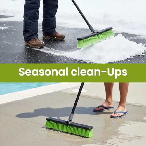 18” Indoor Shop and Garage Push Boom with Soft Bristles, Heavy Duty Brush Broom with 59” Long Handle for Commercial & Residental Floor Cleaning Sweeping