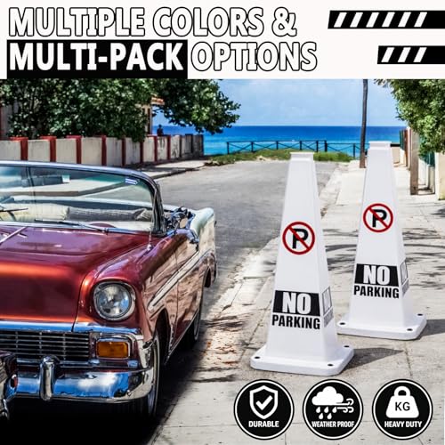 BESEA No Parking Cones 3 Pack, 28 Inch Heavy Duty Weighted Parking Cones - color: White, size: 28INCH With Caution Sign