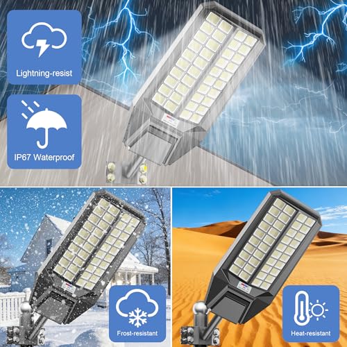 Solar Street Lights Outdoor Waterproof Dusk to Down Heavy Duty 10000W Commercial Large Solar Lights Outdoor Motion Sensor with Remote Control LED Parking Lot Flood Lights for Yard Garden Walkway - size: XL-3Pack