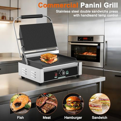Commercial Electric Panini Grill, 1700W Stainless Steel