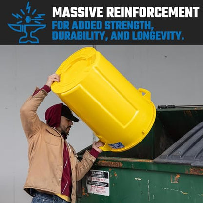 Magnum 44 Gallon Trash Can, High-Vis Yellow, Construction Grade, Heavy Duty Plastic, Jobsite Ready for Handling and Holding Garbage CMTC-C000-44Y05 (5 Pack) - color: Yellow, size: 44 Gallon, style: Can Only