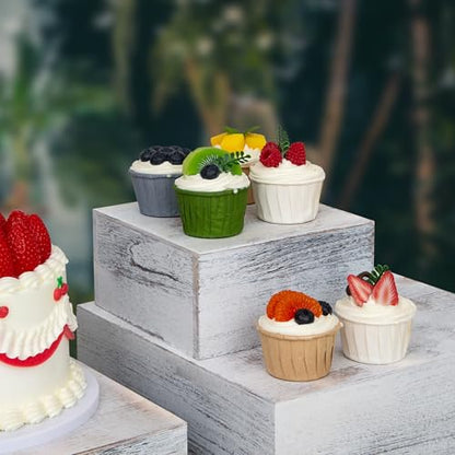 4 Pieces Wooden Cake Stands,Antique White Cupcake Stands for Display,12 inches Square Wooden crates,Wood Display risers for Wedding,Birthday Party,Christmas,etc. (Antique White) - color: Antique White