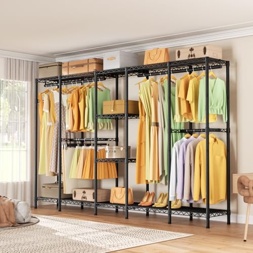Golpart Heavy Duty Clothes Rack Metal Wardrobe with Adjustable Wire Shelves - color: Black, size: 50"D x 50"Wx 76.5"H