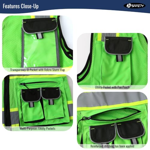 JKSafety Reflective Safety Vest for Men Cushioned Collar JK89M Green S - color: Mesh-green, size: Small