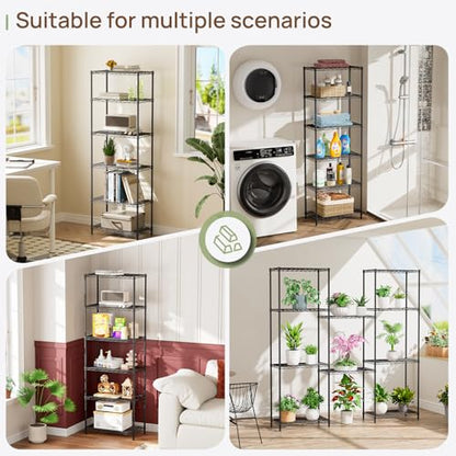 Golpart 6Tier Adjustable Storage Shelves Metal Wire Shelving Standing Shelf - color: Black, size: 6-tier-12"Dx22"Wx69"H