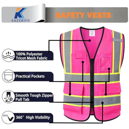 Hi Vis Reflective Safety Vest for Men Women,Meets ANSI/ISEA - color: Pink, size: Small