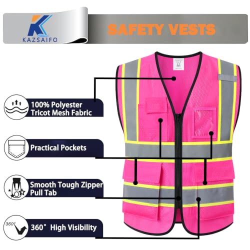 Hi Vis Reflective Safety Vest for Men Women,Meets ANSI/ISEA - color: Pink, size: Medium