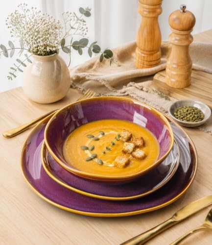 TheTerra Ceramic Dinnerware Set for 4, 12-Piece Plates and Bowls Set - color: Amber Amethyst
