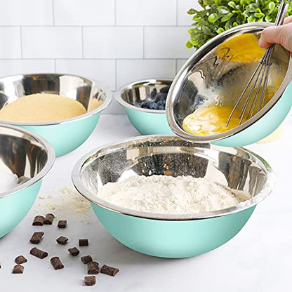 WHYSKO Stainless Steel Mixing Bowls Set, 5-Piece Meal Prep & Food Storage - color: Blue