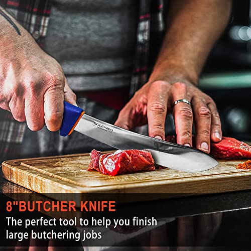 Butcher Knife Set, 5 PCS Stainless Steel with Sharpener - style: 5PCS Knife Set