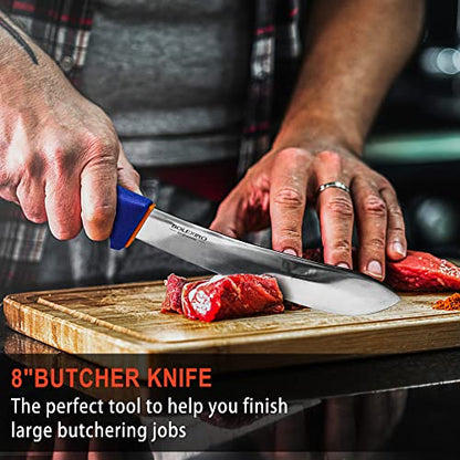 Butcher Knife Set, 5 PCS Stainless Steel with Sharpener - style: 5PCS Knife Set