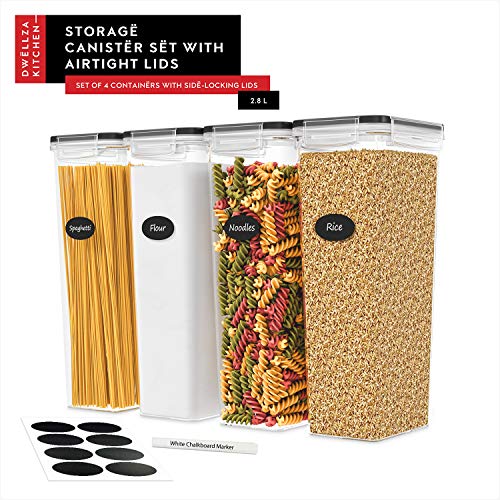 Airtight Food Storage Containers with Lids Set of 4-95 fl. oz Pasta storage Containers, BPA Free Plastic Spaghetti container - Air Tight Canisters for Kitchen Pantry Organization - color: 03 - Vertical (Set of 4)