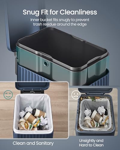 SONGMICS Trash Can, 13 Gallon (50 L) Slim, Stainless Steel, with Lid, Pedal - color: Midnight Blue, size: 13 Gallon (Slim)