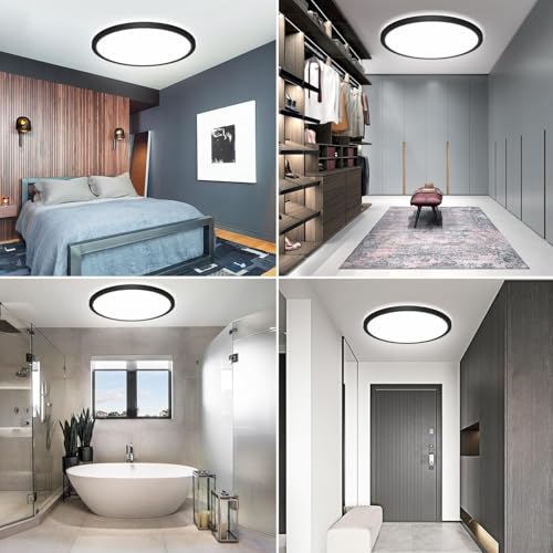 libtit 13 Inch LED Round Flat Light, 28W 3200lm 3000K/4500K/6000K CCT Selectable, Black Ceiling Light Surface Mount, Slim Ceiling Lamp Flush Mount for Bedroom, Kitchen, Office,Closet,Laundry Room - color: Black, size: 13In-1Pack