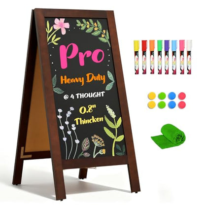 4 THOUGHT Heavy Duty A-Frame Magnetic Chalkboard 40"x20", Brown - color: Brown - Heavy Duty Series