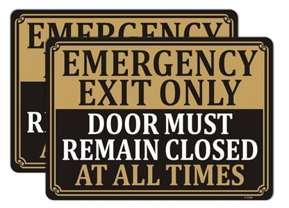 Emergency Exit Only Signs Door Must Remain Closed At All Time Sign 10" x 7" Acrylic Plastic Keep Gate Closed Sign Self-adhesive for Restaurant Salons Hotel Motel Rest Stops Public