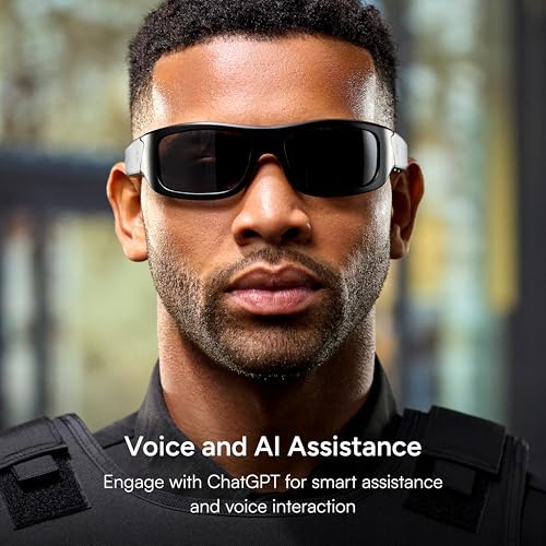 Lucyd Armor Smart Safety Glasses, TR90 Frame, Light Adaptive Lenses, Open Ear Speakers & Microphone - ANSI Z87.1 - style: Black Polarized
