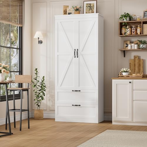 HOSTACK 70" Kitchen Pantry Storage Cabinet, Farmhouse Pantry Cabinet, White - color: White