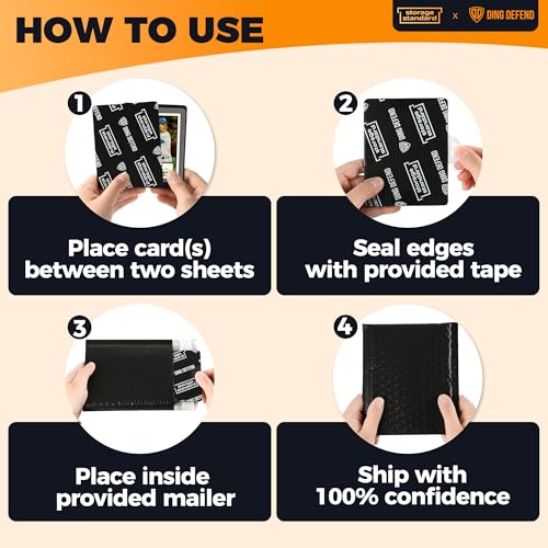 Ding Defend Card Shipping Protector Envelope Bubble Mailer Kit with 110 Card Shipping Protectors (3.5x4.5 Inches), 55 Bubbles Mailers, 250 Tape Seals for Collectible Cards - Black - color: Black - 3.5'' x 4.5''