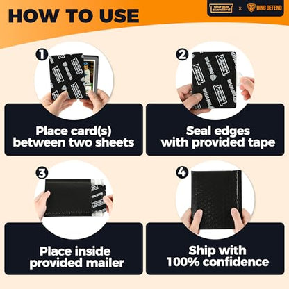 Ding Defend Card Shipping Protector Envelope Bubble Mailer Kit with 110 Card Shipping Protectors (3.5x4.5 Inches), 55 Bubbles Mailers, 250 Tape Seals for Collectible Cards - Black - color: Black - 3.5'' x 4.5''