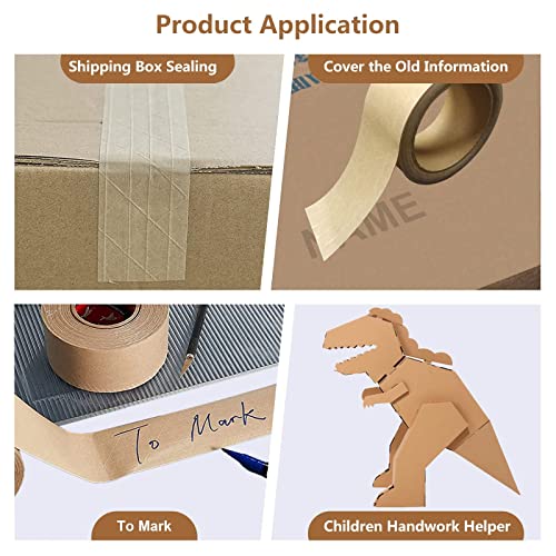 TooCust Water Activated Tape Fiber Reinforced Packing Tape Kraft Tape 2”X 165 feet Per Roll Brown Tape Gummed Paper Tape for Heavy Duty Packaging and Shipping Writable