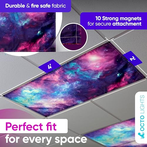 Fluorescent Light Covers for Ceiling Lights Classroom Magnetic Stars 4pk - color: Purple Nebula