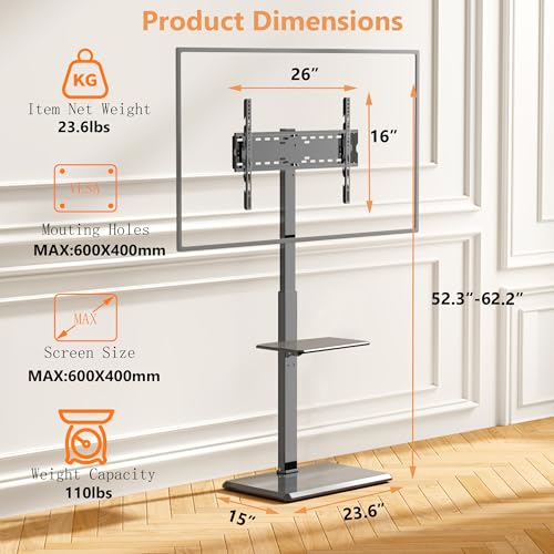 Floor TV Stand with Removable Media Shelf for 32-75 Inch TVs up to 110 lbs - style: TCP01-2-M-A02