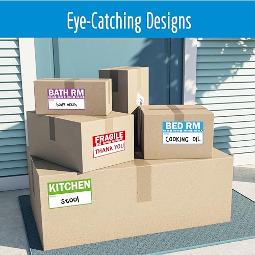 120PCS Home Moving Labels, 5 Color Coding Labels Packing Box Stickers with 20 Fragile Stickers & 20 Blank Ones, Apartment Moving Helper (Each Measures 2” x 3.6”) - color: Style-b, size: 2” x 3.6” 120pcs