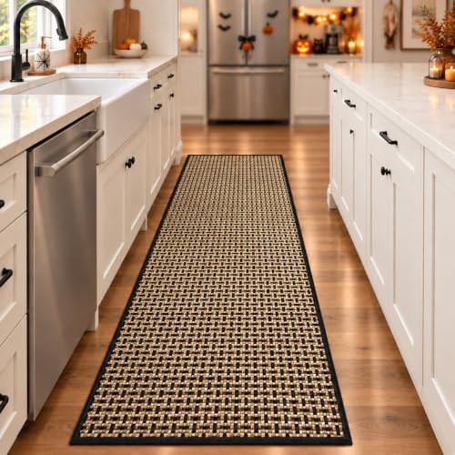 eqivei Kitchen Runner Rug, 2' x 6', Non-Slip Washable Kitchen Mat - color: Black Tan
