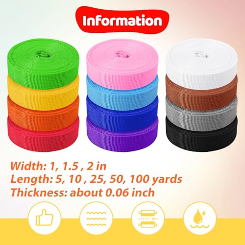 Polypropylene Webbing 1 Inch 1.5 inch 2 inch Nylon Webbing Straps, 5 10 25 50 100 Yards Webbing Strapping - color: Pink, size: 2 Inches x 25 Yards