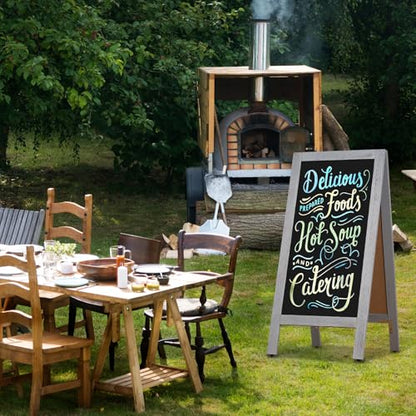 4 THOUGHT A-Frame Double-Sided Magnetic Chalkboard 40"x20", Grey - color: Grey