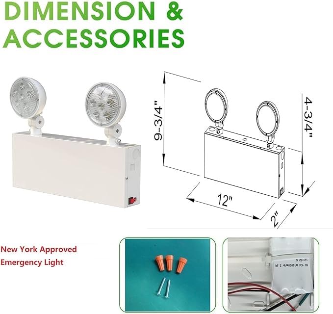 New York Certified LED Emergency Light, White Housing with Backup Battery, Two Adjustable Lamps Heads, 120-277V, Commercial Grade, Fire Resistant, UL Certified NYC-100 (2 Heads) - size: 2 HEADS