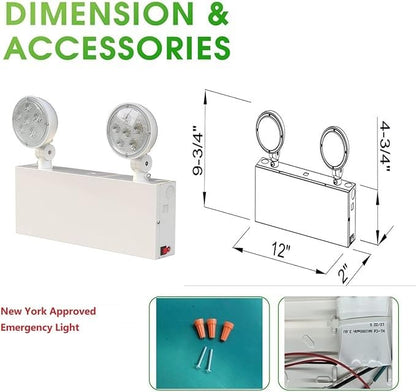 New York Certified LED Emergency Light, White Housing with Backup Battery, Two Adjustable Lamps Heads, 120-277V, Commercial Grade, Fire Resistant, UL Certified NYC-100 (2 Heads) - size: 2 HEADS