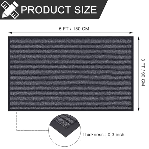 CHICHIC 3'x5' Indoor Outdoor Heavy Duty Door mat, Welcome Front Door Mat for Home Entrance, Super Water Absorbent Large Commercial Floor Mats, Non Slip Rubber Back Entryway Rugs for Garage (Grey) - size: 3'x 5'