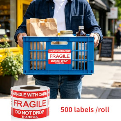 Fragile Stickers 2" x 3", Handle with Care Labels, Permanent Adhesive Small Shipping Stickers for Mailing, Packing, Personal Moving & Small Packages (2roll 1000 Pcs) - size: 2" x 3"