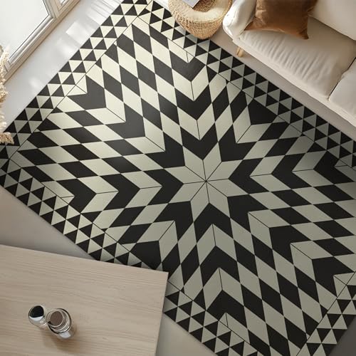 Carolina Creekhouse Vinyl Floor Mat 3'x5' - Black Geometric Pattern - Waterproof Non-Slip Kitchen Rug - Hard Floor Safe - Eco-Friendly Flat Weave - 3'x5' - color: Black, size: 3'x5'