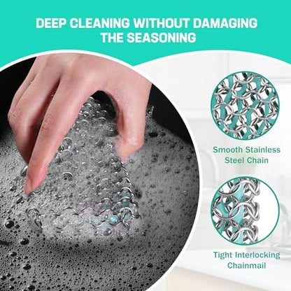 HAUSHOF Cast Iron Scrubber, Chainmail Scrubber Cast Iron Cleaner - color: Seafoam Green