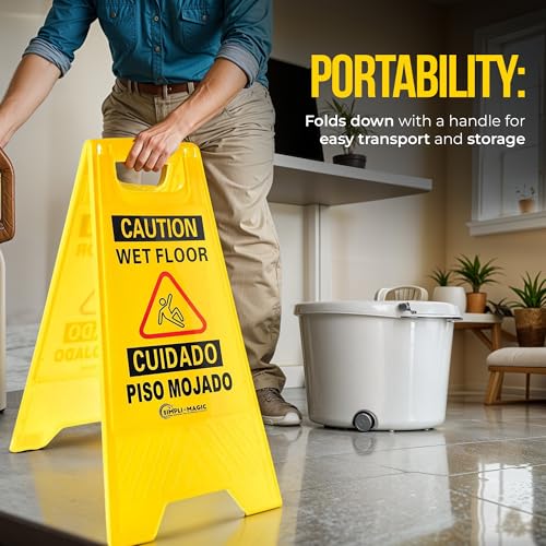 Simpli-Magic 24" Height Wet Floor Caution Signs, 6 Pack – Double-Sided, Bilingual & Foldable Safety Warning Sign – Commercial Grade, Yellow, Plastic - color: Yellow - 6 Pack