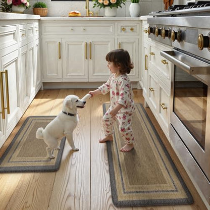 KIMODE Anti Fatigue Kitchen Mats, Farmhouse Kitchen Rugs Sets of 2 Brown - color: Grey/Brown, size: 17.3" x 47 "+ 17.3" x 29 "--0.47 inches