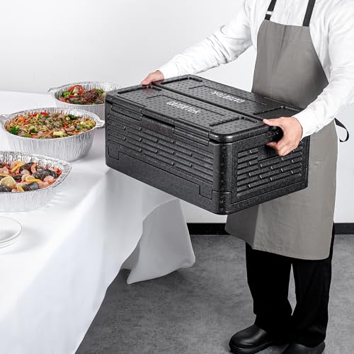 Restaurantware-Cater Tek 42 Quart Catering Hot Box, 1 Top Load Insulated Food Pan Carrier - Holds 1 Full Size 8” Deep Pan, Collapsible, Black EPP Plastic Food Box With Handles, Portable, For Buffet - size: 42 Quart