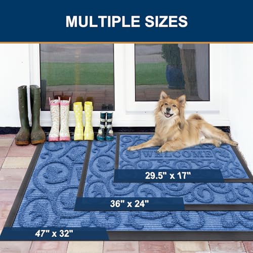 Smiry Front Door Mat Outside Entrance, Low Profile Rubber Doormat, 47x32 - color: Blue, size: 47" X 32"