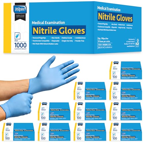 Inspire Nitrile Exam Gloves | The Original Quality Stretch Nitrile Light Blue | 4.5 Gloves Disposable Latex Free Medical EMT - size: XXL