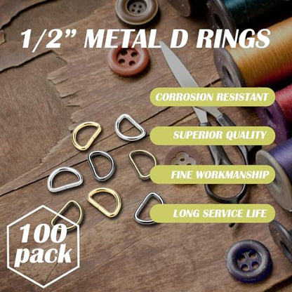 CooBigo 100 Pack 1/2" Dee Rings D-Ring Metal Buckle Strap Sewing Accessories FLQ051-E - color: Silver, size: 1/2 Inch