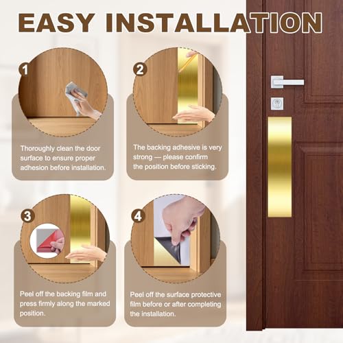 4 x 16 Inches Self Adhesive Door Push Plate,2 Pack - Gold - color: Gold, size: 4 x 16 Inch