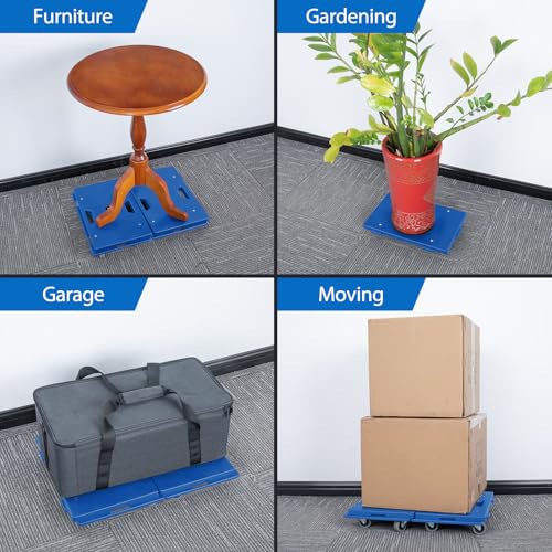 4 Pack Furniture Dolly 4 Wheels Upgraded Dollies Connectable with 4 Wheels Small Flat Dolly Cart with 500 LBS Capacity for Heavy Appliance, Blue - color: Blue, size: 4 Pack