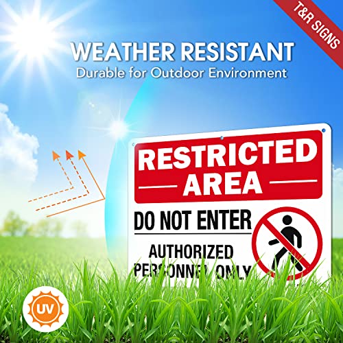 T&R Large Restricted Area Do Not Enter Authorized Personnel Only Sign,1 Pack,14x10 Inches Rust Free .040 Aluminum,UV Protected, Waterproof, Weatherproof and Fade Resistant,6 Pre-drilled Holes - color: Red - 14" x 10" - 1 Pack