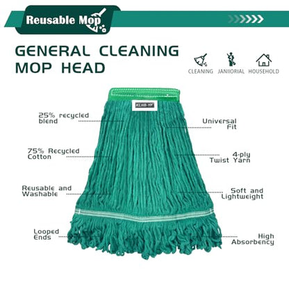 Heavy Duty Wet Industrial Cleaning Mop Head – 21 oz Green mop Head Replacement Cotton Washable Industrial mop Heads Heavy Duty for Commercial & Home Cleaning（Green） - color: Green, size: 3 Pack