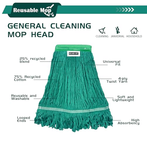 Heavy Duty Wet Industrial Cleaning Mop Head – 21 oz Green mop Head Replacement Cotton Washable Industrial mop Heads Heavy Duty for Commercial & Home Cleaning（Green） - color: Green, size: 3 Pack